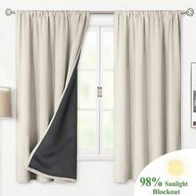 1pc Blackout Thermal Insulated Curtain - 99% UV-Resistant Polyester, Rod Pocket Hanging, Non-Bleachable Plain Weave, Bedroom Art Theme, Coated Blackout Thermal Insulation, , Noise Reduction - Ideal For Bedroom, Farmhouse And School Deep Sleep, 110gsm - Beige - View 9