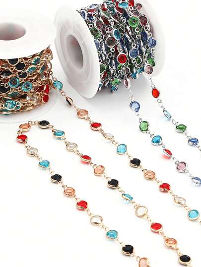 0.5m Colorful Glass Crystal Bead Chain, Copper Chain, Suitable For Necklace, Bracelet And Other Jewelry DIY