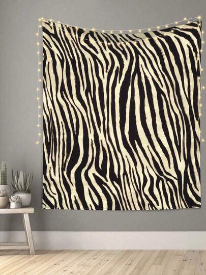 1pc Black African Zebra Print Tapestry, Dreamlike Wall Decor Hanging, Suitable For Room Bedroom, 100% Polyester Printed, Machine Washable, Decorative