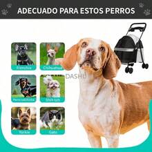 Lightweight Foldable Pet Stroller for Small & Medium Dogs/Cats, 4-Wheel Carrier with Storage Basket & Cup Holder for Outdoor Travel (Gray) - Gris - Ver 6