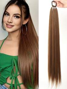 Extensión de cola de caballo sintética recta de 26 pulgadas de largo con banda elástica - Pieza de cabello versátil para mujeres - Multicolor - Ver 14