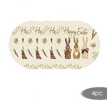 2/4/6/8件装长方形复古复活节三兔蝴蝶结餐垫，春季复活节餐垫，复古餐桌装饰，胡萝卜鸡蛋蝴蝶结叶子复活节季节性节日餐垫，适用于厨房餐厅