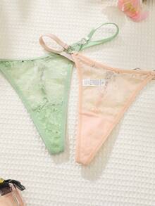 5pcs Sexy Lace Metal Chain Comfortable Women's Thong Panties - Multicolor - View 6