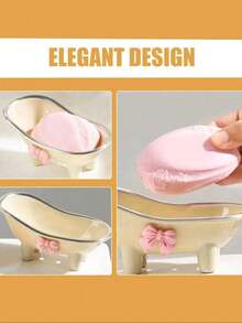 1pc,Cute Creative Bathtub Style Soap Tray - Soap Box Holder, Bathroom Accessory, Space-Saving Design For Tidies Bathroom Countertops, Complete With A Pink Bow Home Bathroom Decor - Multicolor - View 7