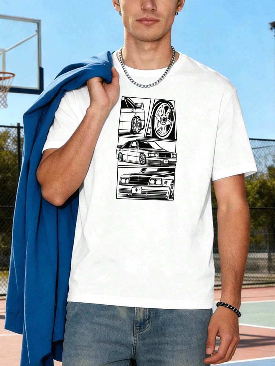 Mercedes Benz Classic Car T-Shirt, Quality Fabric, Round Neck, Loose Fit, Comfortable, Unique Graphic Print - trắng - Xem 1