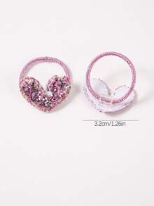 10pcs/Pack Girls' Shiny Sequin Heart Shaped Pink Ribbon Elastic Hair Ties, Cute & Versatile, Suitable For Daily Use - Pink - View 6