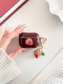 Strawberry Painted Wine Red Bluetooth Earphone Case Compatible With AirPod Case, Headphones, Pro 3 Case, Pro (2nd Generation), 3, Pro, 1/2, 4 Case Cover - Multicolor - View 2