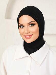 1件装女士经典简约亲肤长边魔术贴两用速戴围巾运动头巾，时尚休闲端庄莫代尔丝滑柔软阿拉伯迪拜土耳其穆斯林纯色运动头巾帽针织帽，适合日常生活、节日、聚会、礼拜、祈祷。 - 炭黑色 - 查看 3