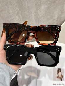 Set de 2 gafas de moda de plástico extra grandes para mujer, adecuadas para uso diario, playa, vacaciones, exteriores y viajes - Negro - Ver 2