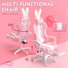 FER-GAMER Pink Gaming Chair With Footrest High Back Ergonomic Office Gamer Chair With Massage And Headrest Lumbar Support Swivel Computer Game Chair Cute Bunny Ears For Adults - Hồng - Xem 5
