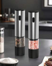 1 piezas Juego de molinillos de sal y pimienta eléctricos - Juego de molinillos de sal y pimienta automáticos de gran capacidad  , molinillo de pimienta recargable de acero inoxidable, rellenable, ajuste de grosor, juego de molinillos de sal y pimienta eléctricos , molinillo de pimienta automático, operación con una sola mano, núcleo de molienda de cerámica, recargable vía USB, luz LED, regalo de Navidad, regalo de cocina, regalo de Año Nuevo, regalo de Halloween, regalo de Acción de Gracias, regalo de San Valentín, negro - 1 - Ver 2