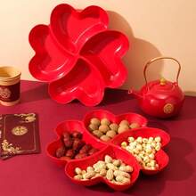 4-Compartment Red Heart-Shaped Plastic Fruit Plate, Snack Tray, Cookie & Dessert Plate With 4 Non-Slip Dipping Bowls, Suitable For Wedding Party, Christmas Gift, Holiday Party, Valentine's Day Food Display - Multicolor - View 7