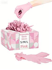 100pcs Disposable Light Pink Nitrile Gloves, Suitable For Household Kitchen Cleaning, Tattooing, Hair Dyeing, Pet Care, Salons, Waterproof And Durable, Cleaning Supplies, Household Gloves, Household Tools (No Packaging Box) - Baby Pink - View 9