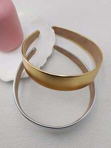 1pc Solid Gold Street Style Polyester Headband, Suitable For Daily Wear - Multicolor - View 2