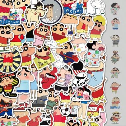 [Retro Anime Crayon Shin-Chan Fandom Aesthetic]Bulk 50-Piece Crayon Shin-Chan Themed Waterproof Vinyl Decorative Stickers - Matte Finish Residue-Free Removable Stickers With Assorted Cute Character & Diverse Expression Patterns | Multi-Surface Self-Adhesive Reusable Stickers For Journal Decoration, Notebook Embellishment, DIY Craft Projects, Scrapbooking