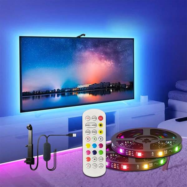 LED TV Backlight With AR Color Sensor, Instant Color Change. Mood Lighting For Home Theater And Gaming Rooms. Decorative Light Strips For Living Room, Bedroom, New Year, And Parties. TV And Display Screen Ambient Light Strips.