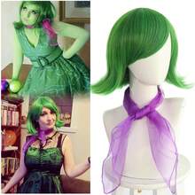 Deep Green Disgust Wig With Purple Scarf Women Flip Out Wig Short Halloween Heat Resistant Synthetic Costume Wig - Green - View 3