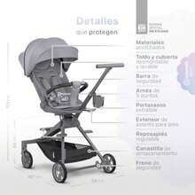 JCH-ESQUIMAL Carriola para Bebé Ligera Portátil Plegable con Asiento Giratorio 360° Reclinable a 3 Posiciones Portavasos Removible Gris - Beis - Ver 7
