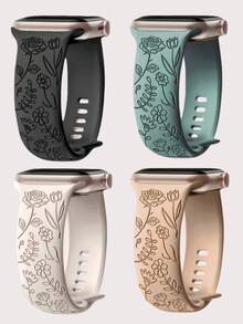 4件裝花卉雕刻錶帶，相容 49mm 46mm 45mm 44mm 42mm 41mm 40mm 38mm，波希米亞可愛玫瑰矽膠錶帶，適用 Series Ultra 11 10 9 8 7 6 5 4 3 2 1 SE，女款男款，返校季 - 彩色 - 查看 15