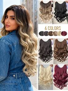 V-Clip Style Hair Extensions In Black Brown, Light Gold, Burgundy, Gradient Brown, 22 Inch Long Wave Heat-Resistant Fiber Synthetic Hair, Suitable For Women's Christmas, Halloween, Music Festival Parties, And Daily Use - Two-Tone - View 3