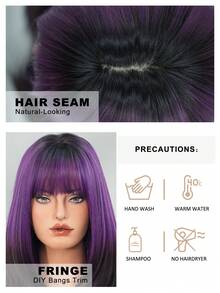 7JHH WIGS 这款24英寸长的紫色渐变层次假发，带刘海，发根颜色较深，采用柔软耐热纤维制成，全机织合成直发，适合派对、角色扮演、万圣节、音乐节等各种场合佩戴。 - 漸層紫 - 查看 8