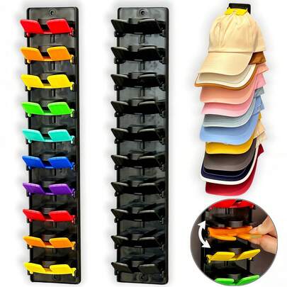 10-Tier Over The Door Baseball Cap Organizer Rack | Non-Deformation Adhesive Hook Design | Dopamine Colorful Style | Suitable For Bedroom, Entryway, Closet | Space-Saving Design