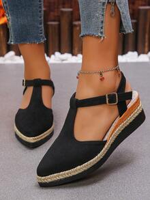 Giày sandal nữ mũi nhọn kiểu ngư dân mới cho mùa xuân/hè, đế xuồng cao gót thoải mái. - màu đen - Xem 4