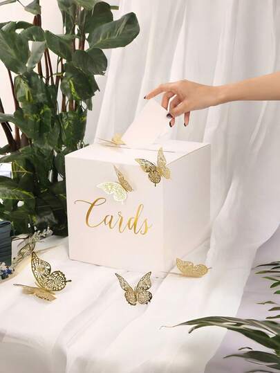 1pc Elegant White Wedding Card Box, Includes 10 Signature Cards, Square Flip-Top Design, Suitable For Wedding Bride Gifts, Party, Birthday, Graduation Ceremony Storage Box, Multi-Occasion Decor