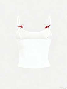 Summer New Minimalist Y2K Bow Detail Sweet Cherry Print Casual Round Neck Sleeveless Tank Top, Versatile & Fashionable For Women - White - View 5