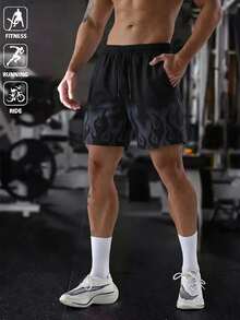 男士休闲火焰印花针织短裤 - 黑色 - 查看 8