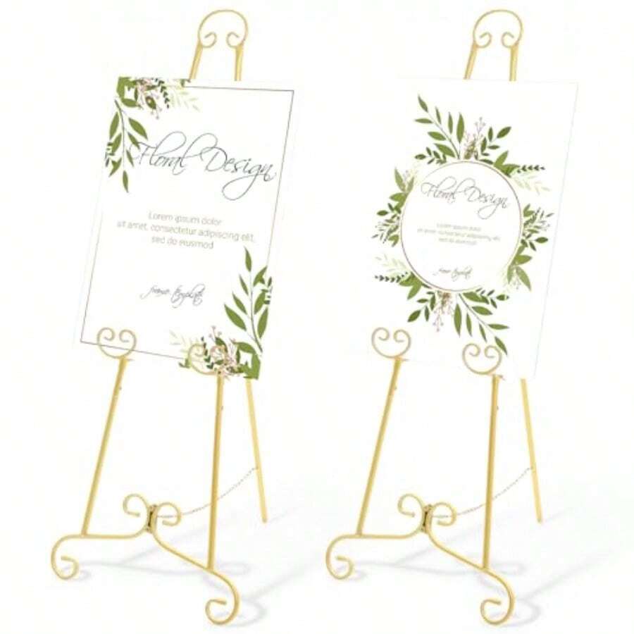 Paquete de 2 caballetes de piso dorado para letrero caballete de metal de 46 pulgadas de alto resistente soporte grande para pósteres de boda hogar espejo de exhibición de fotos con - Trapezoidal - Ver 1