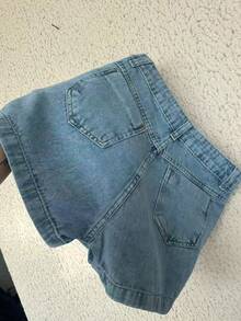 Women's High-Waisted Denim Shorts/Skirt - 5601 Claro De Brilho - View 5