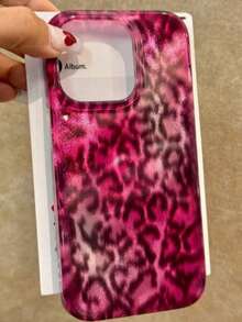 1个时尚幸运红色豹纹闪粉冰霜手机壳，兼容 17 Pro Max、16、15、14、13、12 Pro Max，时尚高级个性化手机壳 - 粉紅豹紋 - 查看 2