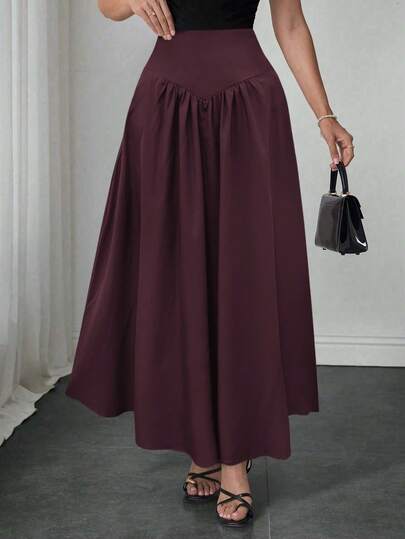优雅女士A字裙，适合约会、学生装、日常出行、百搭休闲、海滩等各种场合。这款优雅休闲的女士A字裙，纯色设计，收腰剪裁，褶裥工艺，梭织面料，多种颜色可选，适合外出穿着，也可作为居家服。