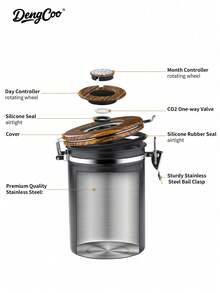 Dengcoo 1个1.8升咖啡罐，咖啡豆密封储存罐，不锈钢厨房食品储存容器，带日期追踪器和量勺，咖啡配件，适用于研磨咖啡、咖啡豆、茶叶、糖、面粉、谷物等。 - 彩色 - 查看 3