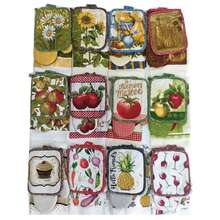 3Pcs/Set Guante de de Microondas Antiescaldadura con Estampado de Flores y Frutas, Almohadilla de Aislamiento, Toalla deé, Herramientas de Repostería - estilo 8 - Ver 3
