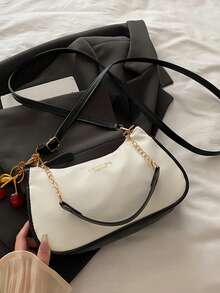 Fashionable Solid Color Letter Versatile Simple Armpit Women's Crossbody Bag Elegant Chain Shoulder Bag, Suitable For Shopping, Wallets, Shopping, Young Women, College Students, Newcomers, White-Collar Workers. They Are Very Suitable For Offices, Universities, Work, Business, Commuting, Outdoor Activities, Travel, And Outings - White - View 7