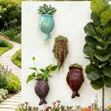 1个壁挂式斑点鱼形花盆，适用于悬挂绿萝，简约欧式风格，无需钻孔，适合别墅和户外环境 - 均碼 - 查看 5