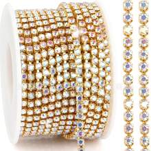 1米/3米/10米（直径0.3厘米）金色底座AB单排水晶水钻链，多功能DIY水晶爪链，适用于服装、鞋子、包包装饰 - 金色AB - 查看 8