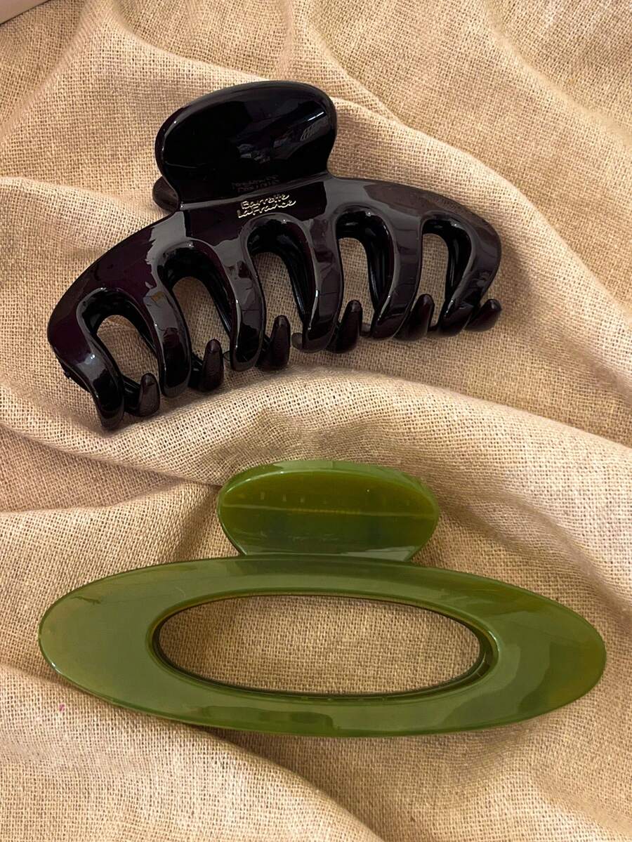 2 piezas/1 pieza Pinzas para el cabello de mujer de plástico marrón y verde, de diseño elegante y minimalista, adecuadas para uso diario, casual, de fiesta, para ir al trabajo, la playa, recogidos, coletas, lavarse la cara, maquillaje, accesorio de vestimenta (etiqueta de letra única). Accesorios para el cabello de mujer, pinzas de moda - Multicolor - Ver 1