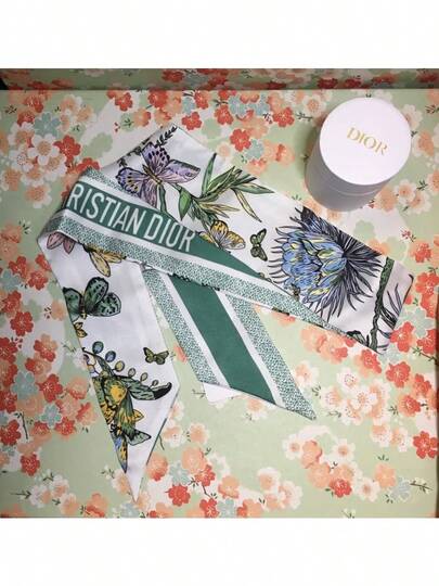 Dior Butterfly Flower Petal Scarf, Scrunchie, Small Ribbon, Can Also Be Used As A Small Scarf, Bag Decoration, Casual & Cute, Available In Blue, Green, Pink