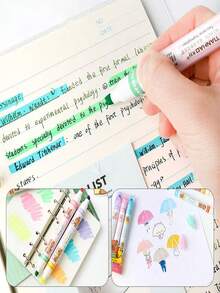 Conjunto de 3 canetas marca-texto fluorescentes de ponta dupla e duas cores, com grande capacidade de carga, ideais para anotações, destaques, desenhos e rabiscos. - Conjunto de 3 peças/6 cores - Ver 3