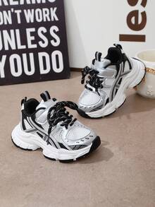 1 Pair Unisex Baby/Toddler Casual Sports Shoes, Chunky Sneakers, Low-Top Chunky Sneakers, Spring/Autumn New Mesh Breathable Soft Sole Comfortable Walking Shoes, Fashionable Anti-Slip/Wear-Resistant Outdoor Running Shoes - Black - View 6