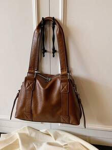 Geantă vintage maro, de mare capacitate, geantă de umăr, geantă crossbody, geantă de navetă zilnică pentru femei de afaceri. Geantă de mână casual nouă, capacitate mare, curea de umăr lată, poate fi folosită ca geantă de umăr sau geantă crossbody. - Multicolor - Vizualizare 7