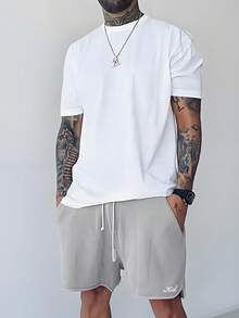 5pcs/Pack Basic Solid Color Short Sleeve T-Shirts, 5 Colors Available, Suitable For Daily Wear, Outdoor, Travel, Casual, Streetwear, Work Commute - Blue - View 6