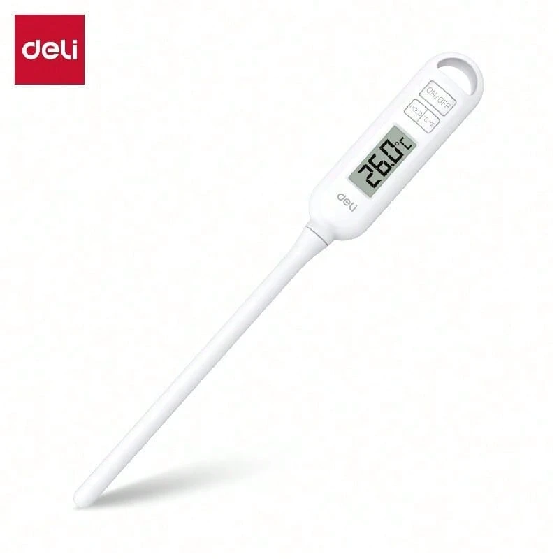 DELI LE553 Thermometer: High-Precision Measurement, Numerical Lock Function, Intelligent Power-Saving Automatic Sleep Design, Durable Probe, Fast Response, White.