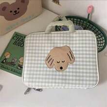 1pc Checkered Cute Cartoon Laptop Sleeve Bag, Fits 11/13 Inch Laptops, With Inner Lining, Essential For Back To School