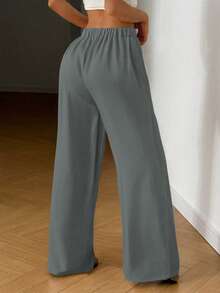 Pantaloni a gamba ampia e fluida: tessuto leggero e traspirante + vita con laccetto elastico, effetto snellente ed allungante, pantaloni casual essenziali per andare al lavoro, fare shopping e rilassarsi. Nuovi pantaloni casual primaverili/autunnali da donna, adatti per appuntamenti, studenti e uscite quotidiane. Stile versatile, adatto per casual, spiaggia e altre occasioni. Pantaloni casual da donna con vita con laccetto, adatti per uscite e abbigliamento da relax. - Grigio - Visualizzare 2
