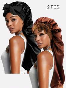 3pcs Women's Multi-Color Long Hair Sleeping Cap, Faux Silk Stretchy Turban Headband, Beauty Hair Care Headwear