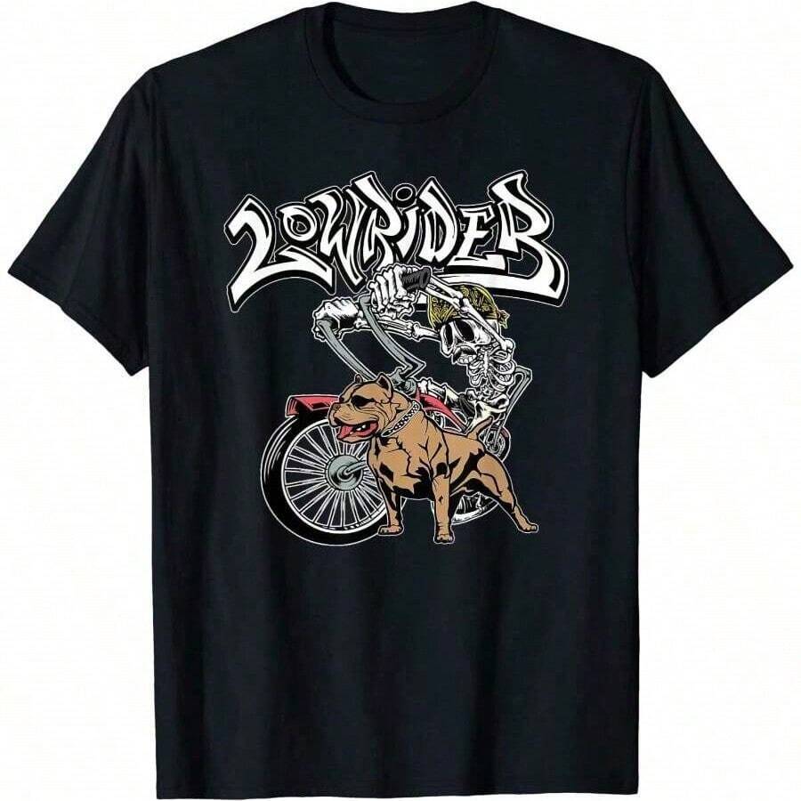 NEW LIMITED Men's Lowrider Pitbull Chicano Skull Lowrider Bike T-Shirt - màu đen - Xem 1